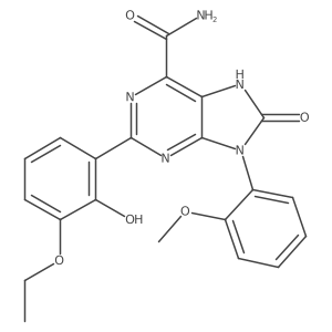 2-(3-ethoxy-2-hydroxyphenyl)-9-(2-methoxyphenyl)-8-oxo-8,9-dihydro-7H-purine-6-carboxamide结构式