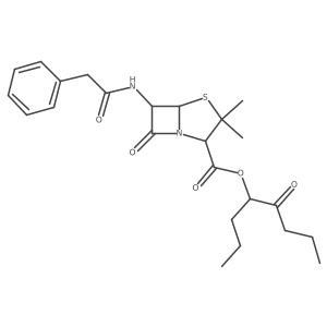2-Oxo-1-propylpentyl (2S,5R,6R)-3,3-dimethyl-7-oxo-6-[(2-phenylacetyl)amino]-4-thia-1-azabicyclo[3.2.0]heptane-2-carboxylate结构式