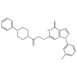2-((4-hydroxy-1-(m-tolyl)-1H-pyrazolo[3,4-d]pyrimidin-6-yl)thio)-1-(4-phenylpiperazin-1-yl)ethanone结构式