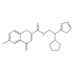 6-chloro-N-[2-(furan-2-yl)-2-(pyrrolidin-1-yl)ethyl]-4-oxo-4H-chromene-2-carboxamide结构式