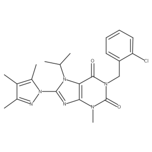 1-[(2-chlorophenyl)methyl]-3-methyl-7-(propan-2-yl)-8-(3,4,5-trimethyl-1H-pyrazol-1-yl)-2,3,6,7-tetrahydro-1H-purine-2,6-dione Structure
