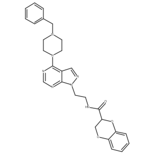 N-(2-(4-(4-benzylpiperazin-1-yl)-1H-pyrazolo[3,4-d]pyrimidin-1-yl)ethyl)-2,3-dihydrobenzo[b][1,4]dioxine-2-carboxamide结构式