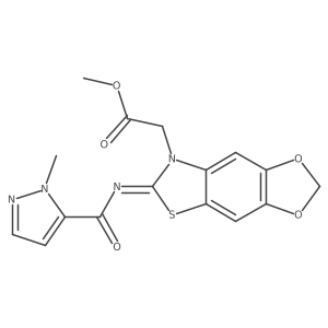 (E)-methyl 2-(6-((1-methyl-1H-pyrazole-5-carbonyl)imino)-[1,3]dioxolo[4',5':4,5]benzo[1,2-d]thiazol-7(6H)-yl)acetate结构式