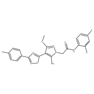 2-{5-amino-4-[3-(4-methylphenyl)-1,2,4-oxadiazol-5-yl]-3-(methylsulfanyl)-1H-pyrazol-1-yl}-N-(2,4-difluorophenyl)acetamide Structure