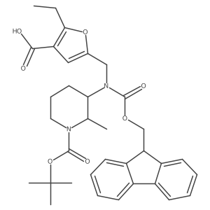 5-({[(2R,3S)-1-[(tert-butoxy)carbonyl]-2-methylpiperidin-3-yl]({[(9H-fluoren-9-yl)methoxy]carbonyl})amino}methyl)-2-ethylfuran-3-carboxylic acid Structure
