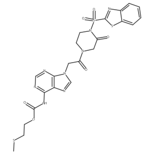1-(Benzothiazole-2-sulfonyl)-4-{[6-N-(2-methylthioethoxycarbonyl)-adenine-9-yl]acetyl}-piperazin-2-one Structure