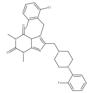 7-[(2-chloro-6-fluorophenyl)methyl]-8-[[4-(2-fluorophenyl)piperazin-1-yl]methyl]-1,3-dimethyl-5H-purin-7-ium-2,6-dione Structure