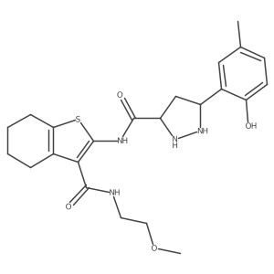 5-(2-hydroxy-5-methylphenyl)-N-[3-(2-methoxyethylcarbamoyl)-4,5,6,7-tetrahydro-1-benzothiophen-2-yl]pyrazolidine-3-carboxamide结构式