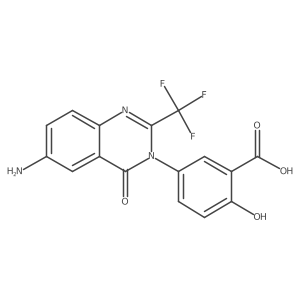 Benzoic acid, 5-[6-amino-4-oxo-2-(trifluoromethyl)-3(4H)-quinazolinyl]-2-hydroxy- Structure