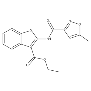 Ethyl 2-(5-methyl-1,2-oxazole-3-amido)-1-benzothiophene-3-carboxylate结构式