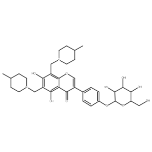 5,7-dihydroxy-6,8-bis[(4-methylpiperidin-1-yl)methyl]-3-[4-[(2S,3R,4S,5S,6R)-3,4,5-trihydroxy-6-(hydroxymethyl)oxan-2-yl]oxyphenyl]chromen-4-one结构式