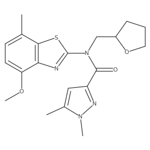 N-(4-methoxy-7-methylbenzo[d]thiazol-2-yl)-1,5-dimethyl-N-((tetrahydrofuran-2-yl)methyl)-1H-pyrazole-3-carboxamide结构式
