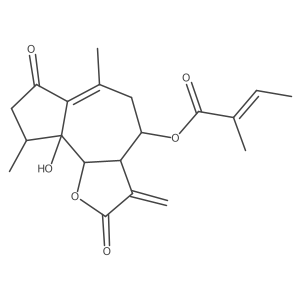 (4betaH)-5alpha-hydroxy-8alpha-(2-methylbut-2-enoyloxy)-2-oxo-1(10),11(13)-guaiadien-12,6alpha-olide结构式