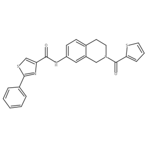 2-phenyl-N-(2-(thiophene-2-carbonyl)-1,2,3,4-tetrahydroisoquinolin-7-yl)thiazole-4-carboxamide结构式