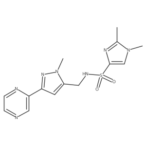 1,2-dimethyl-N-((1-methyl-3-(pyrazin-2-yl)-1H-pyrazol-5-yl)methyl)-1H-imidazole-4-sulfonamide结构式
