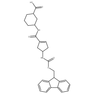 rac-(1R,3R)-3-[4-({[(9H-fluoren-9-yl)methoxy]carbonyl}amino)cyclopent-1-ene-1-amido]cyclohexane-1-carboxylic acid结构式