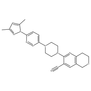 2-{4-[6-(3,5-dimethyl-1H-pyrazol-1-yl)pyridazin-3-yl]piperazin-1-yl}-5H,7H,8H-pyrano[4,3-b]pyridine-3-carbonitrile结构式