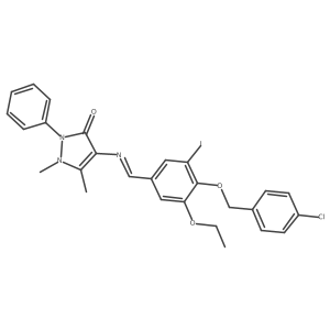4-[[4-[(4-Chlorophenyl)methoxy]-3-ethoxy-5-iodophenyl]methylideneamino]-1,5-dimethyl-2-phenylpyrazol-3-one结构式