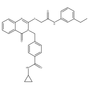 N-cyclopropyl-4-((2-((2-((3-ethylphenyl)amino)-2-oxoethyl)thio)-4-oxoquinazolin-3(4H)-yl)methyl)benzamide结构式