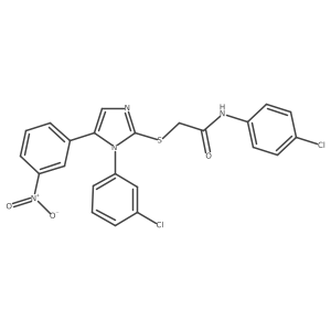 N-(4-chlorophenyl)-2-((1-(3-chlorophenyl)-5-(3-nitrophenyl)-1H-imidazol-2-yl)thio)acetamide结构式