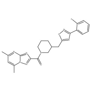 (5,7-Dimethyl-[1,2,4]triazolo[1,5-a]pyrimidin-2-yl)(3-((3-(2-fluorophenyl)-1,2,4-oxadiazol-5-yl)methyl)piperidin-1-yl)methanone结构式