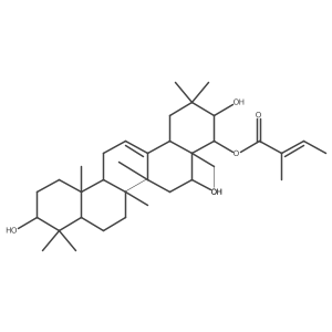 Olean-12-ene-3,16,21,22,28-pentol, 22-(2-methyl-2-butenoate), [3I(2),16I+/-,21I(2),22I+/-(Z)]- Structure