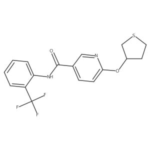6-((tetrahydrothiophen-3-yl)oxy)-N-(2-(trifluoromethyl)phenyl)nicotinamide结构式
