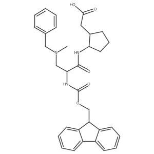 rac-2-[(1R,2S)-2-{3-[benzyl(methyl)amino]-2-({[(9H-fluoren-9-yl)methoxy]carbonyl}amino)propanamido}cyclopentyl]acetic acid Structure