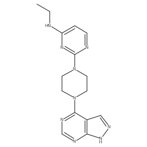 N-ethyl-2-(4-{1H-pyrazolo[3,4-d]pyrimidin-4-yl}piperazin-1-yl)pyrimidin-4-amine结构式