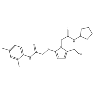 2-({1-[(cyclopentylcarbamoyl)methyl]-5-(hydroxymethyl)-1H-imidazol-2-yl}sulfanyl)-N-(2,4-dimethylphenyl)acetamide结构式