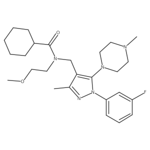 N-[[1-(3-Fluorophenyl)-3-methyl-5-(4-methyl-1-piperazinyl)-1H-pyrazol-4-yl]methyl]-N-(2-methoxyethyl)cyclohexanecarboxamide结构式