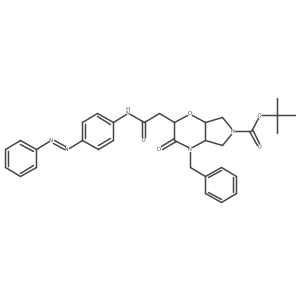 Pyrrolo[3,4-b]-1,4-oxazine-6(2H)-carboxylic acid, hexahydro-3-oxo-2-[2-oxo-2-[[4-(2-phenyldiazenyl)phenyl]amino]ethyl]-4-(phenylmethyl)-, 1,1-dimethylethyl ester结构式