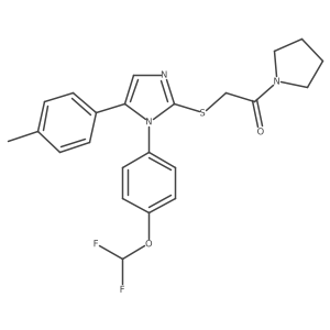 2-((1-(4-(difluoromethoxy)phenyl)-5-(p-tolyl)-1H-imidazol-2-yl)thio)-1-(pyrrolidin-1-yl)ethanone Structure