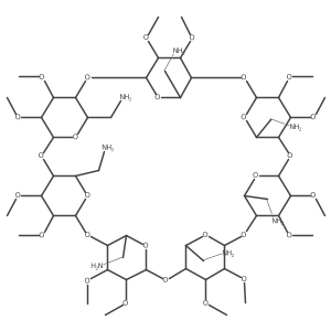 6A,6B,6C,6D,6E,6F,6G-Heptaamino-6A,6B,6C,6D,6E,6F,6G-heptadeoxy-2A,2B,2C,2D,2E,2F,2G,3A,3B,3C,3D,3E,3F,3G-tetradeca-O-methyl-|A-cyclodextrin结构式