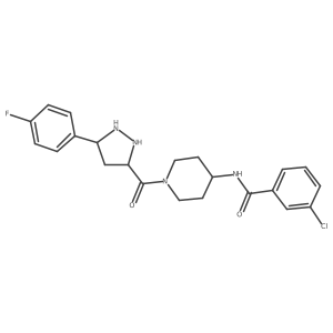 3-chloro-N-[1-[5-(4-fluorophenyl)pyrazolidine-3-carbonyl]piperidin-4-yl]benzamide结构式