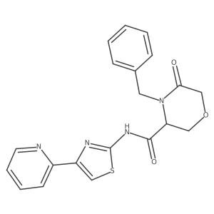 4-benzyl-5-oxo-N-(4-(pyridin-2-yl)thiazol-2-yl)morpholine-3-carboxamide结构式