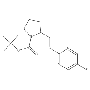2-(5-Fluoro-pyrimidin-2-ylsulfanylmethyl)-pyrrolidine-1-carboxylic acid tert-butyl ester结构式