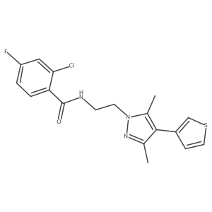 2-chloro-N-(2-(3,5-dimethyl-4-(thiophen-3-yl)-1H-pyrazol-1-yl)ethyl)-4-fluorobenzamide结构式