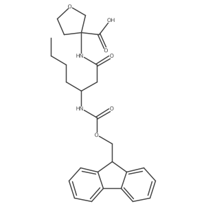 3-[(3S)-3-({[(9H-fluoren-9-yl)methoxy]carbonyl}amino)heptanamido]oxolane-3-carboxylic acid Structure