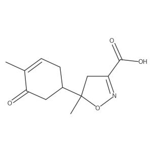 5-Methyl-5-((S)-4-methyl-5-oxo-cyclohex-3-enyl)-4,5-dihydro-isoxazole-3-carboxylic acid Structure