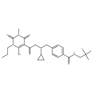 4-[[[2-(6-Amino-1,2,3,4-tetrahydro-3-methyl-2,4-dioxo-1-propyl-5-pyrimidinyl)-2-oxoethyl]cyclopropylamino]methyl]-N-(2,2,2-trifluoroethyl)benzamide结构式