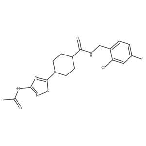 N-[(2-chloro-4-fluorophenyl)methyl]-1-(3-acetamido-1,2,4-thiadiazol-5-yl)piperidine-4-carboxamide结构式