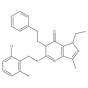 5-((2-chloro-6-fluorobenzyl)thio)-1-ethyl-3-methyl-6-phenethyl-1H-pyrazolo[4,3-d]pyrimidin-7(6H)-one结构式