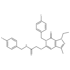 2-({1-ethyl-6-[(4-fluorophenyl)methyl]-3-methyl-7-oxo-1H,6H,7H-pyrazolo[4,3-d]pyrimidin-5-yl}sulfanyl)-N-[(4-fluorophenyl)methyl]acetamide Structure