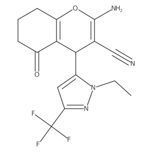 2-Amino-4-(1-ethyl-3-(trifluoromethyl)-1H-pyrazol-5-yl)-5-oxo-5,6,7,8-tetrahydro-4H-chromene-3-carbonitrile Structure