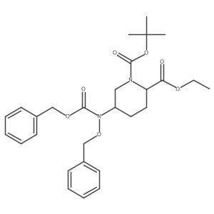 O1-tert-butyl O2-ethyl (2R,5S)-5-[benzyloxy(benzyloxycarbonyl)amino]piperidine-1,2-dicarboxylate Structure
