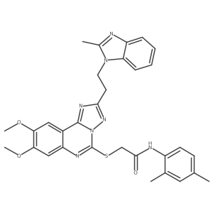 2-({8,9-dimethoxy-2-[2-(2-methyl-1H-benzimidazol-1-yl)ethyl][1,2,4]triazolo[1,5-c]quinazolin-5-yl}thio)-N-(2,4-dimethylphenyl)acetamide结构式