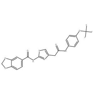 N-(4-(2-oxo-2-((4-(trifluoromethoxy)phenyl)amino)ethyl)thiazol-2-yl)benzo[d][1,3]dioxole-5-carboxamide结构式