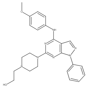 2-(4-{4-[(4-methoxyphenyl)amino]-1-phenyl-1H-pyrazolo[3,4-d]pyrimidin-6-yl}piperazin-1-yl)ethanol Structure