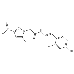N-[(E)-(2,4-dihydroxyphenyl)methylideneamino]-2-(5-methyl-3-nitropyrazol-1-yl)acetamide Structure